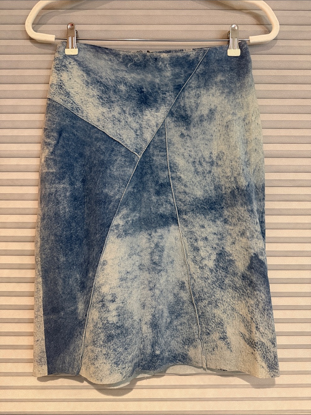 Vakko Blue Tie-Dye Patchwork Midi Skirt